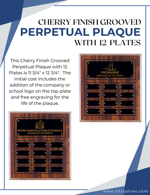 Cherry Finish 12 Plate Perpetual Plaque - no photo