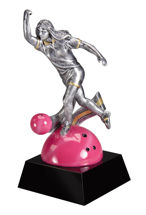 Bowling Trophy 7.5 inches tall with strike action-Female