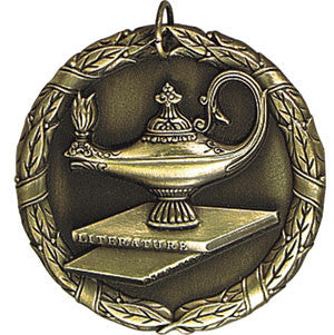 Lamp of Knowledge Medallion on Books Gold