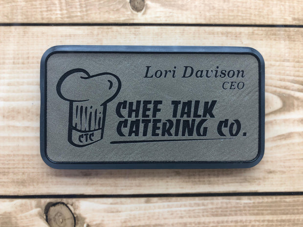 Rectangle Leatherette Name Badge with Plastic Frame