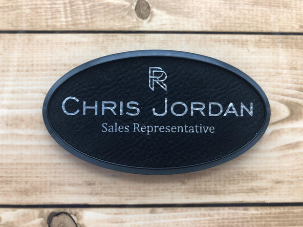 Oval Leatherette Name Badge with Plastic Frame